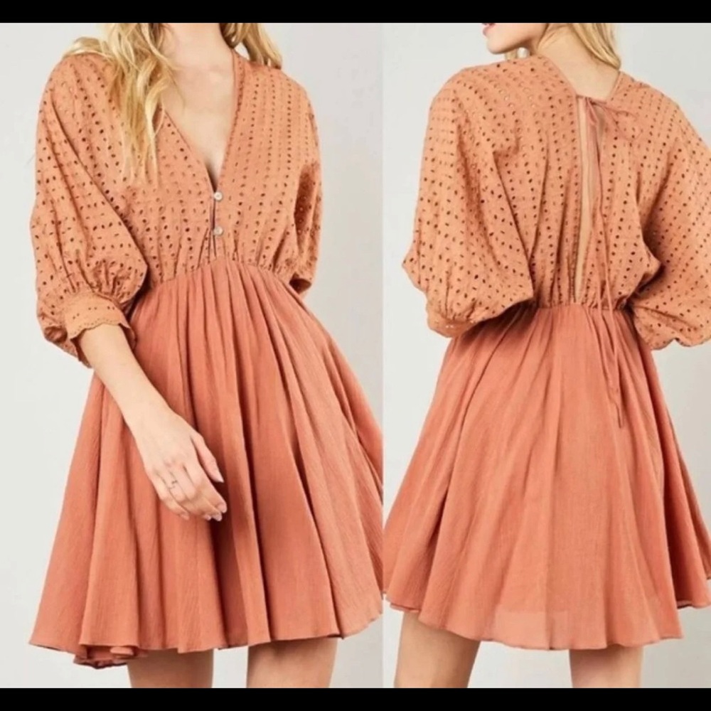 New Mustard Seed Eyelet Balloon Sleeve Dress S